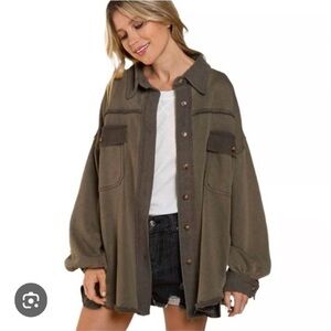 POL Utility Jacket in Olive and Brown